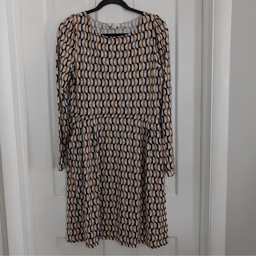 Boden Women's Midi Dress SIZE 12R Stretch Geometric Comfort Office Modest Church